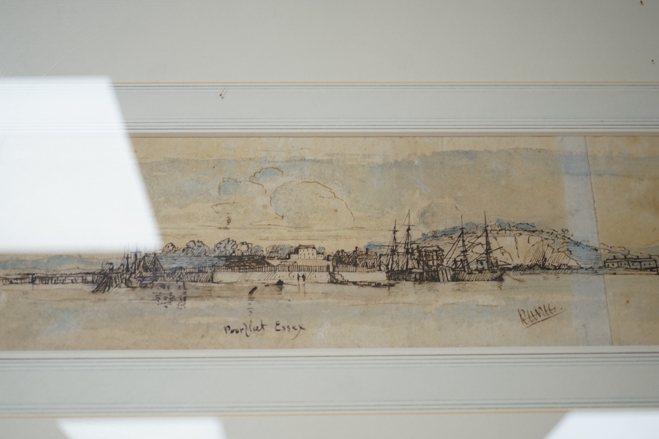 Richard Henry Nibbs (1860-1893), ink and watercolour, 'Purfleet, Essex', signed, 9 x 33cm